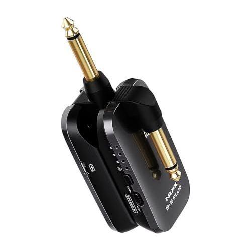 NUX B-2 Plus 2.4GHz Guitar Wireless System Bundle w/2x Strukture S6P48 Woven Right Angle Patch Cables, 12x Guitar Picks and Liquid Audio Polishing Cloth