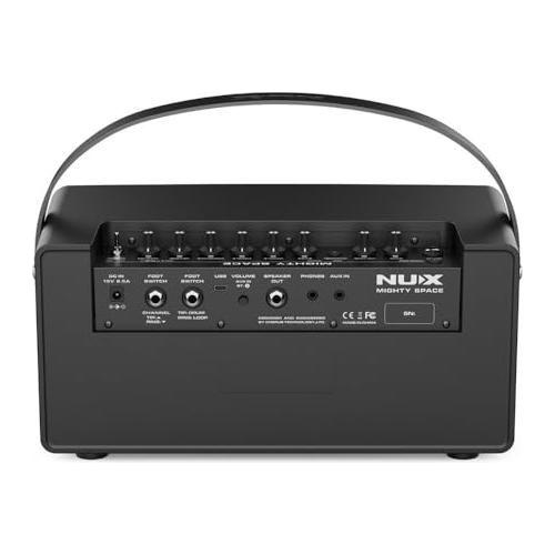 NUX Mighty Space Guitar and Bass Amp Bundle w/2x Strukture S6P48 Woven Right Angle Patch Cables, 12x Guitar Picks and Liquid Audio Polishing Cloth