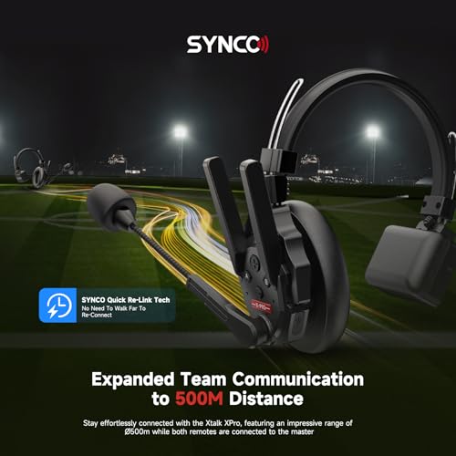 SYNCO XTalk X5 XPRO5 X2 2.4GHz Wireless Headset Intercom System 5 Person Team Communication with Noise Cancellation Hardcase Single Ear 400m Operating Range for Movie Shoot Live Show Stage Performance