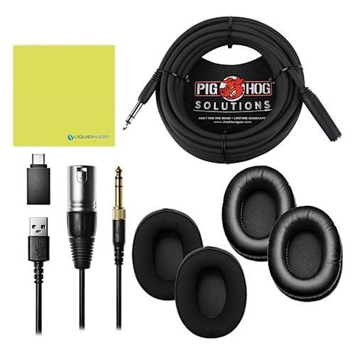 Liquid Audio Audio-Technica ATH-M50XSTS StreamSet Streaming Headset Bundle with Pig Hog 25' Headphone Extension Cable, Polishing Cloth