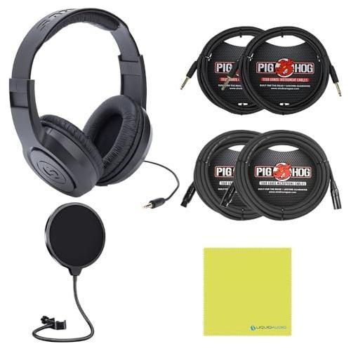 Universal Audio Apollo Twin X Quad Heritage Edition Audio Interface Bundle w/Samson Over-Ear Headphones, 2-Pack Pig Hog 8mm XLR Mic Cable, 2-Pack Pig Hog "Black Woven" Instrument Cable & Pop Filter