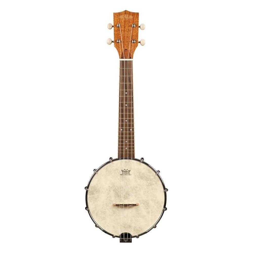 Kala Natural Mahogany Banjo Concert Ukulele with Bag, KA-BNJ-MHG-C Bundle w/Kala KKBL Klipz Tuner in Blue and Liquid Audio Polishing Cloth