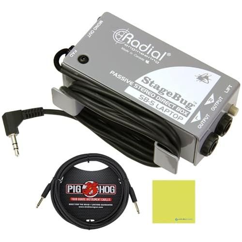 Radial Engineering StageBug SB-5 Compact Passive Stereo Laptop DI for Laptops & Mobile Devices Bundle w/Pig Hog