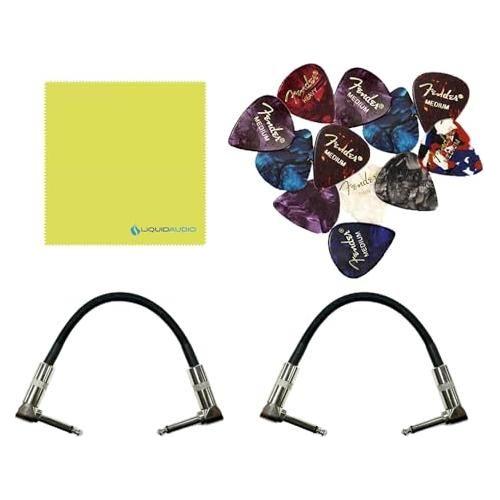 NUX B-2 Plus 2.4GHz Guitar Wireless System Bundle w/2x Strukture S6P48 Woven Right Angle Patch Cables, 12x Guitar Picks and Liquid Audio Polishing Cloth