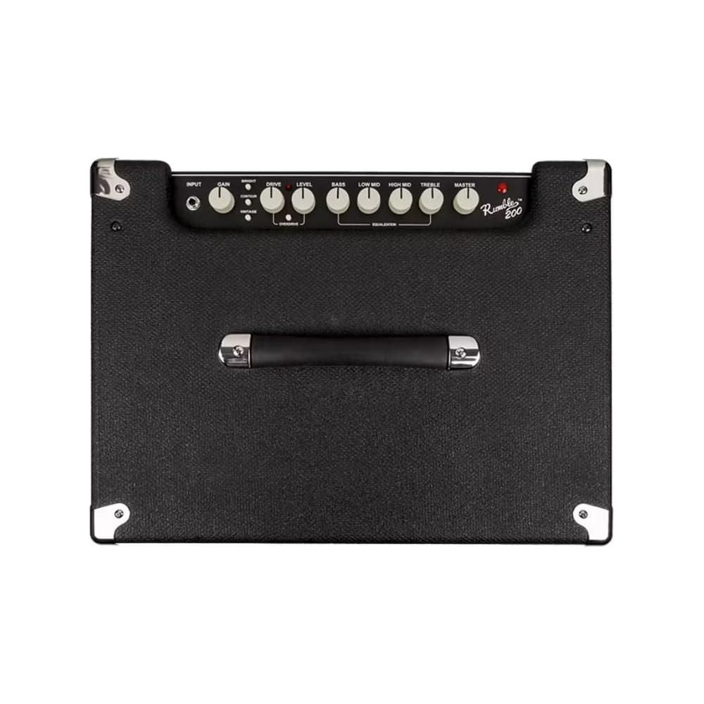 Fender Rumble 200 Bass Amplifier Bundle w/Pig Hog PCH10BK Black Woven Instrument Cable, Power Cable, 12x Fender Picks and Liquid Audio Polishing Cloth
