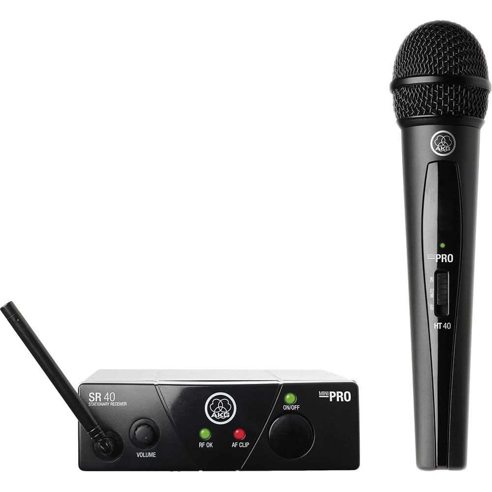 AKG Wireless Microphone System WMS40MINI Vocal Set Band US25D (540.400 MHz) with SR40 Receiver and PT40 Mini Pocket Transmitter Bundle with 4x AA Batteries and Instrument Polishing Cloth