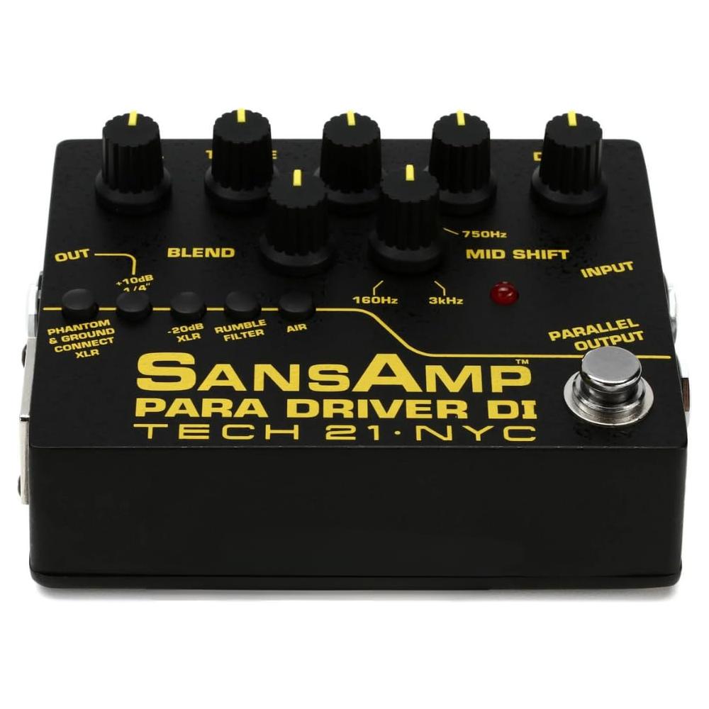 Tech 21 PMDI V2 SansAmp Para Driver DI V2 Guitar Bass Effects Pedal Bundle w/ 2x Strukture S6P48 Woven Right Angle Patch Cables, 12x Fender Picks & Liquid Audio Polishing Cloth