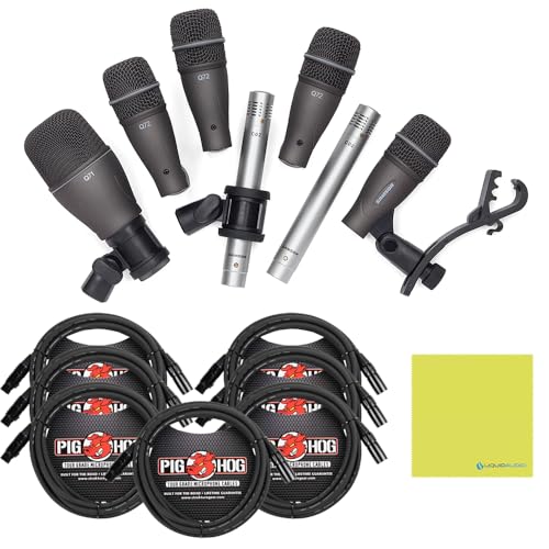 Liquid Audio Samson DK707 7-Piece Drum Mic Kit Bundle w/ 7-Pack Pig Hog PHM10 8mm Mic Cable Polishing Cloth