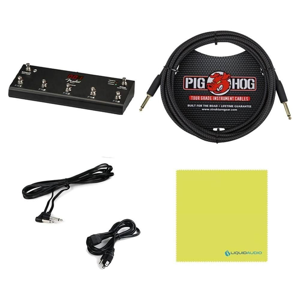 Fender Mustang GTX100 Guitar Amplifiers 120V Bundle w/Pig Hog PCH10BK Instrument Cable, Fender Foot-Switch, Instrument Cable, Power Cable, 12x Fender Picks and Liquid Audio Polishing Cloth