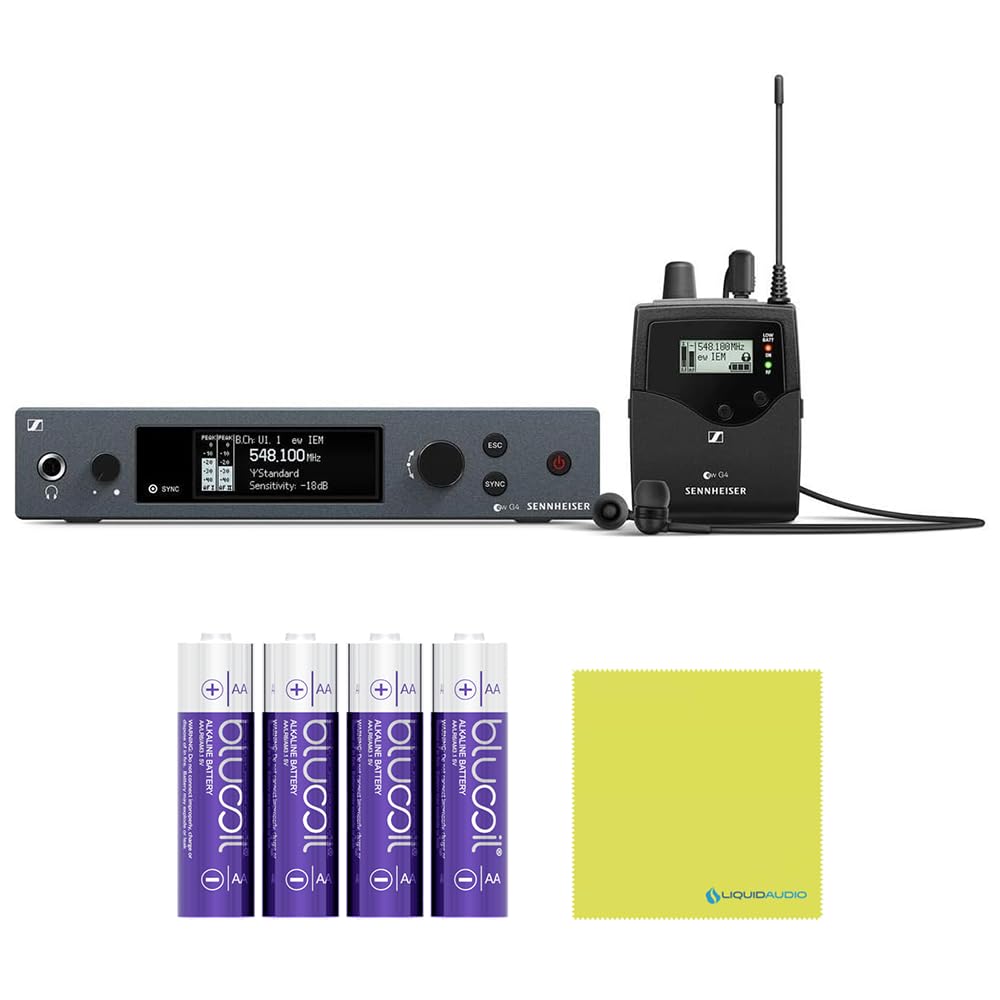 Liquid Audio Sennheiser EW IEM G4-Twin-A Wireless in-Ear Monitoring System Bundle w/ 4-Pack Blucoil AA Batteries Polishing Cloth