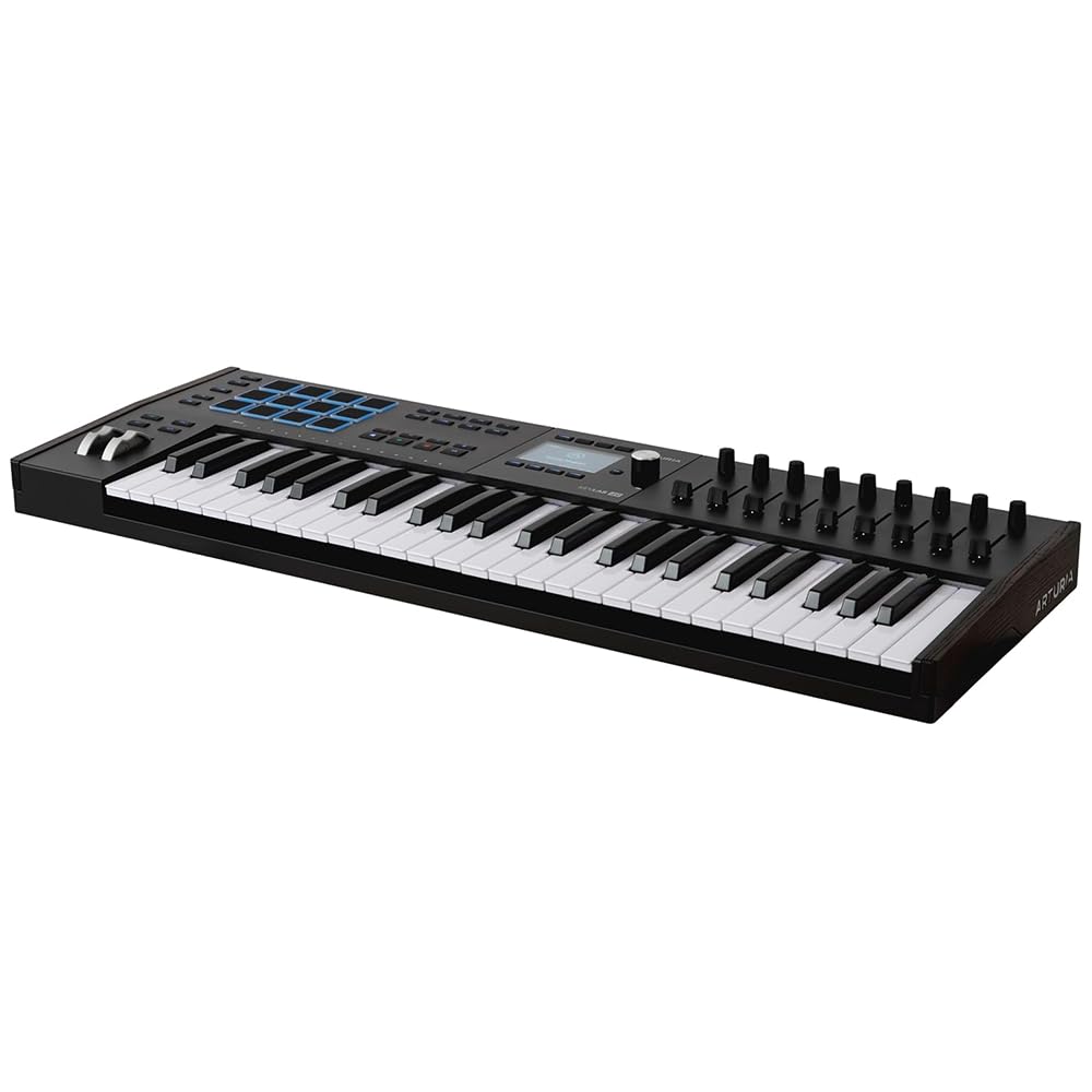 Arturia KeyLab 49 Mk3 Black Bundle with Sustain Pedal & Polishing Cloth – 49-Key USB MIDI Controller, DAW Integration, Faders, Encoders, Pads & Analog Lab Pro Software for Music Production