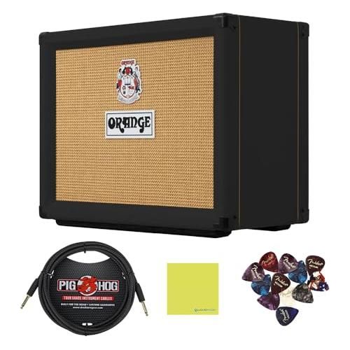 Orange Rocker 32 30W 2x10 Tube Guitar Combo Amplifier, Black Bundle w/Pig Hog Black Woven Instrument Cable, 12-Pack Guitar Picks & Liquid Audio Polishing Cloth