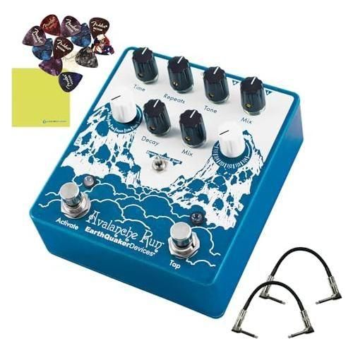 EarthQuaker Devices Avalanche Run Stereo Reverb & Delay with Tap Tempo Bundle w/2x Strukture S6P48 Woven Right Angle Patch Cables, 12x Guitar Picks and Liquid Audio Polishing Cloth