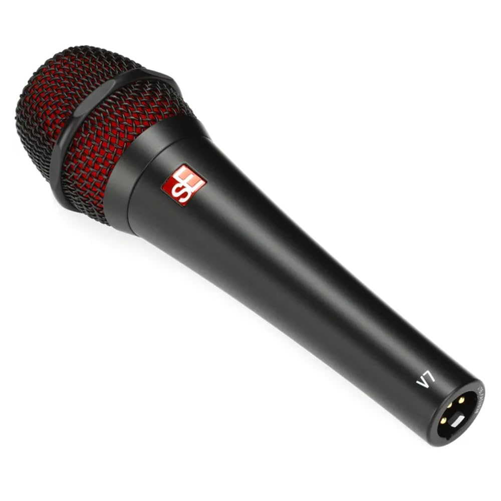 Liquid Audio sE Electronics V7 Supercardioid Dynamic Vocal Microphone in Black Finish Bundle w/Pig Hog PHM10 8mm Mic Cable Polishing Cloth