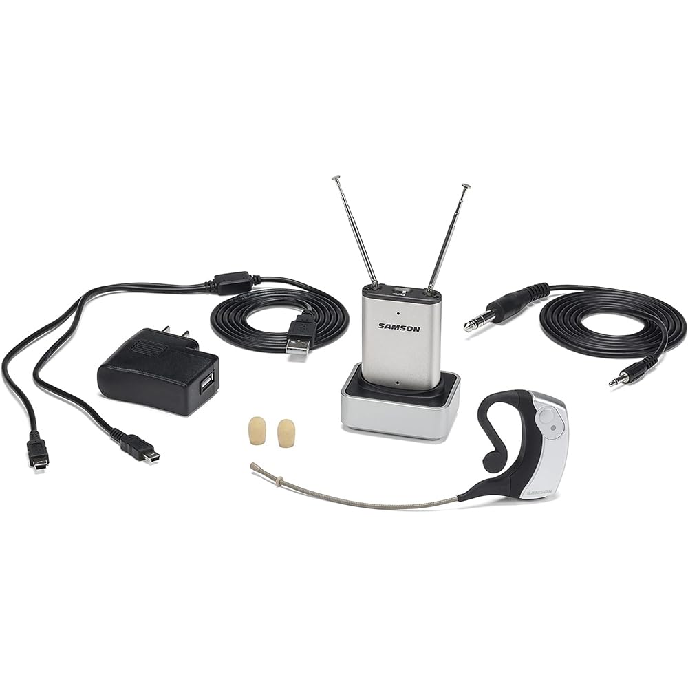 Samson AirLine Micro Earset Wireless System | Frequency K3 (492.425 MHz) Bundle with 5 Windscreens and Polishing Cloth - Fitness Instructor Microphone Headset System