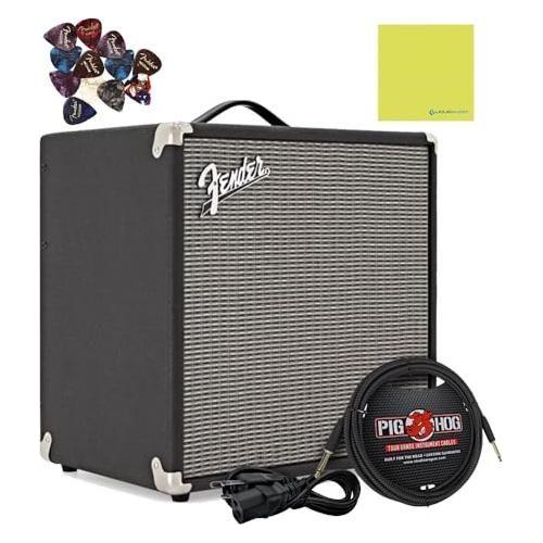 Fender Rumble 40 Bass Amplifier Bundle w/Pig Hog PCH10BK Black Woven Instrument Cable, Power Cable, 12x Fender Picks and Liquid Audio Polishing Cloth