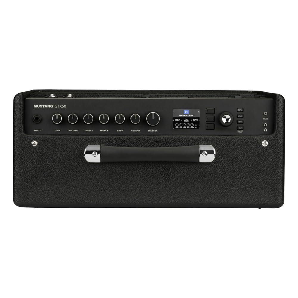 Fender Mustang GTX50 Guitar Combo Amplifier, Black Bundle w/ 12x Picks, Power Cable and Liquid Audio Polishing Cloth