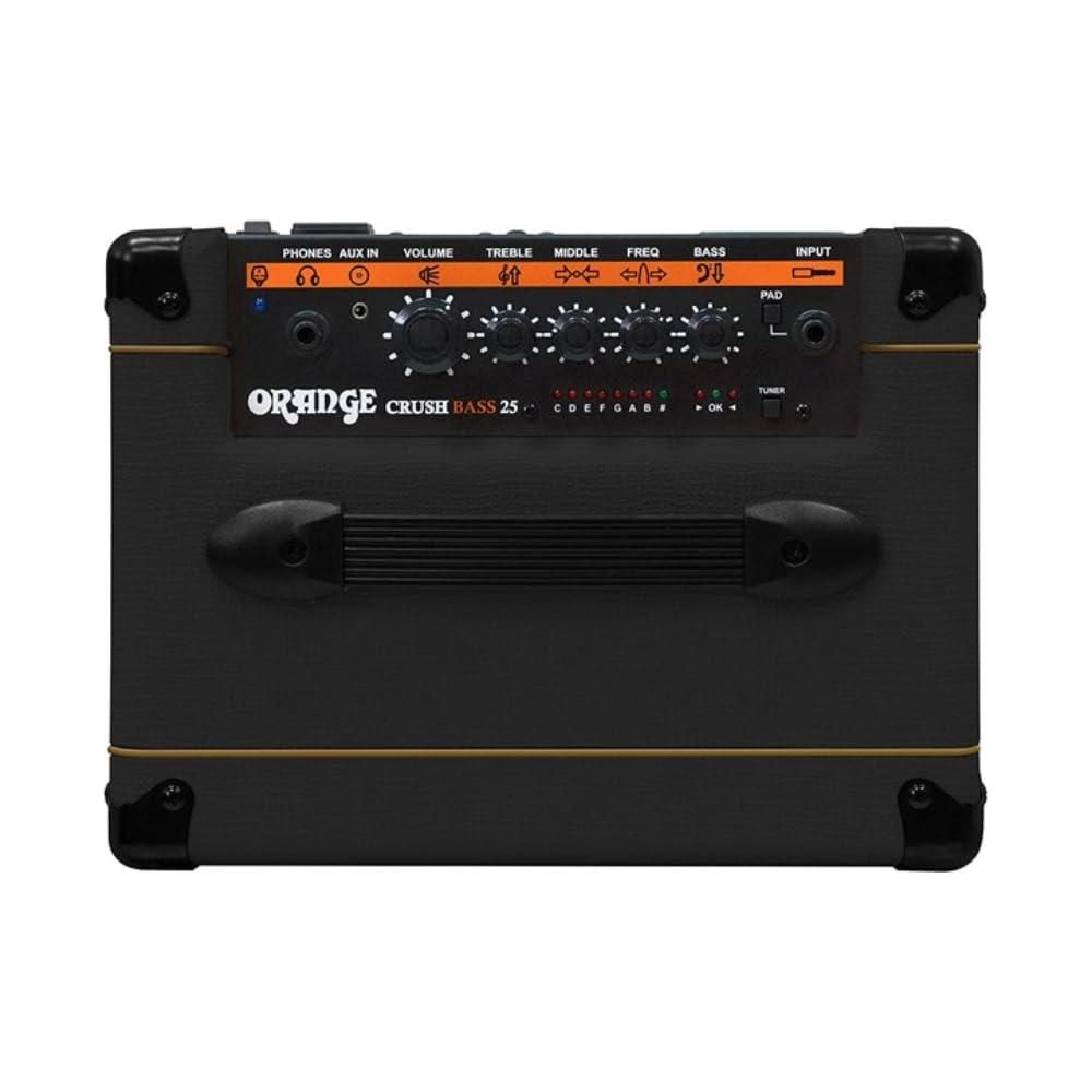 Orange Crush Bass 25 Black Guitar Combo Amp Bundle w/Pig Hog Black Woven Instrument Cable and Liquid Audio Polishing Cloth 1x8 25 Watts, 3 Band EQ & Integrated Chromatic Tuner
