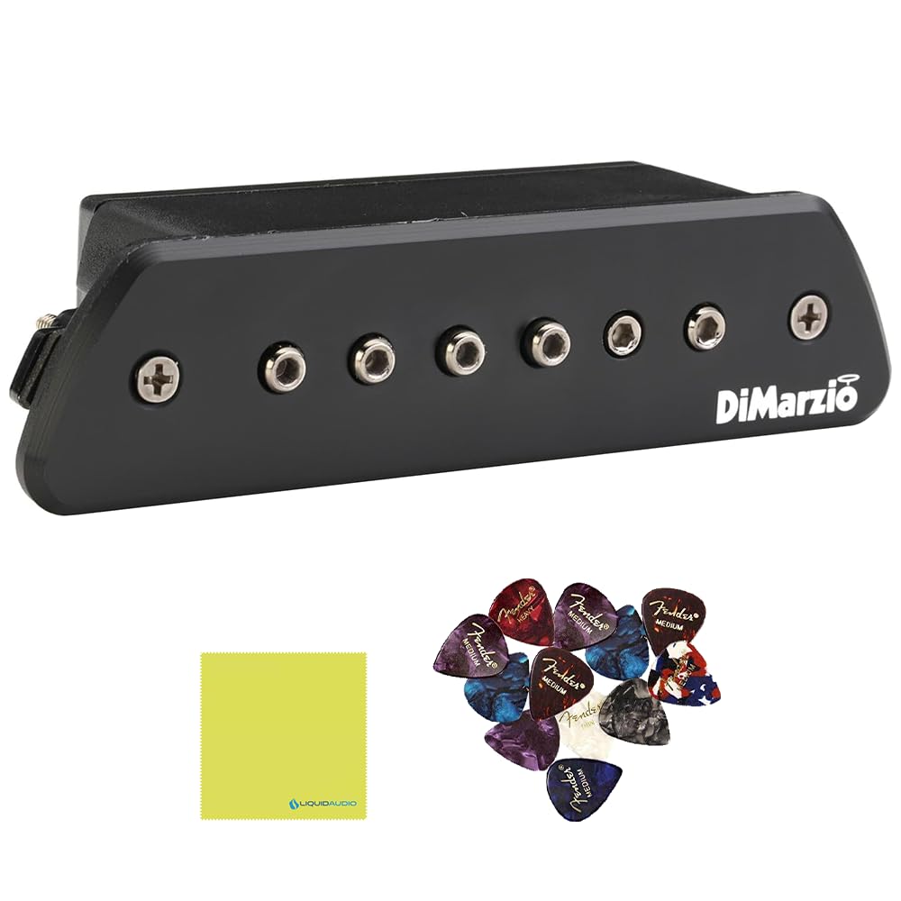 DiMarzio DP234 Evolution® The Black Angel™ Acoustic Soundhole Pickup, Black Bundle w/ 12-Pack Guitar Pick and Liquid Audio Polishing Cloth