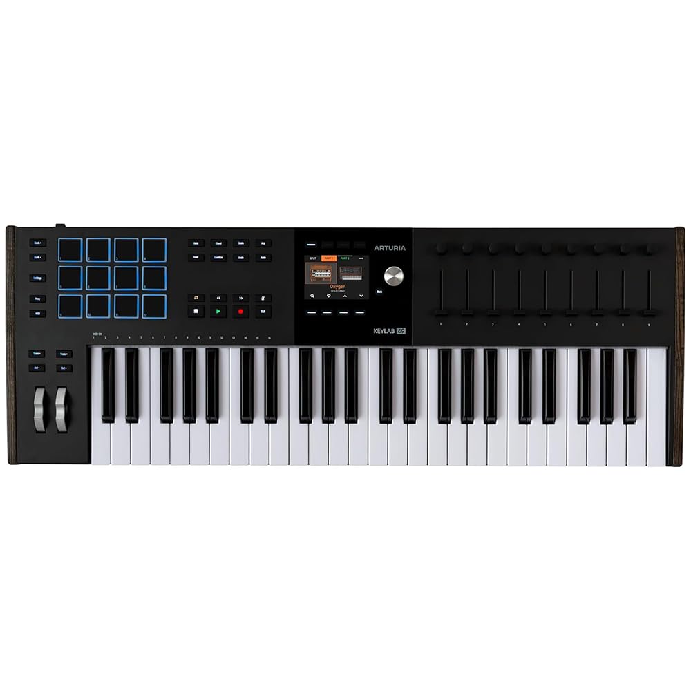 Arturia KeyLab 49 Mk3 Black Bundle with Sustain Pedal & Polishing Cloth – 49-Key USB MIDI Controller, DAW Integration, Faders, Encoders, Pads & Analog Lab Pro Software for Music Production