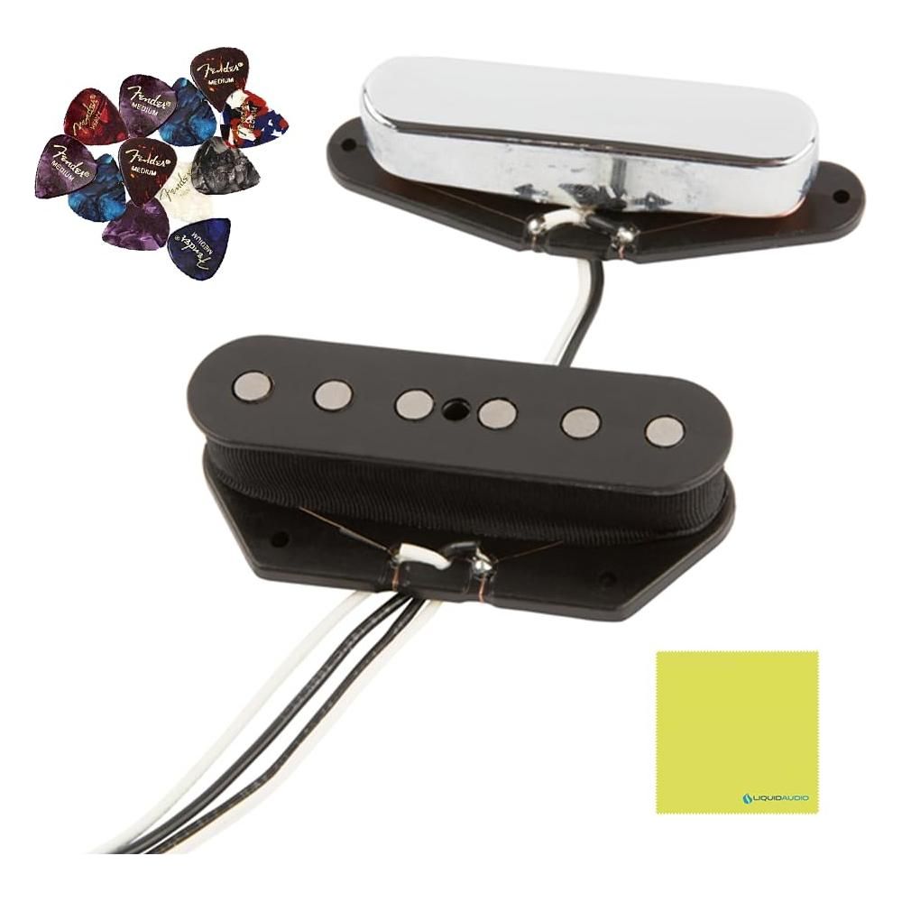 Fender Tex-Mex Telecaster® Pickup Set Bundle w/12x Guitar Picks and Liquid Audio Polishing Cloth