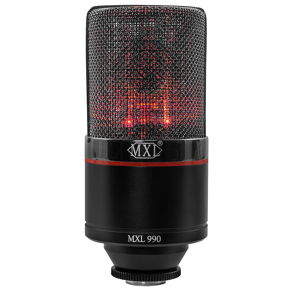 Liquid Audio - MXL 990 Blaze LED Studio Quality Condenser Microphone Bundle w/Pig Hog PHM10 8mm Mic Cable, Pop Filter Polishing Cloth