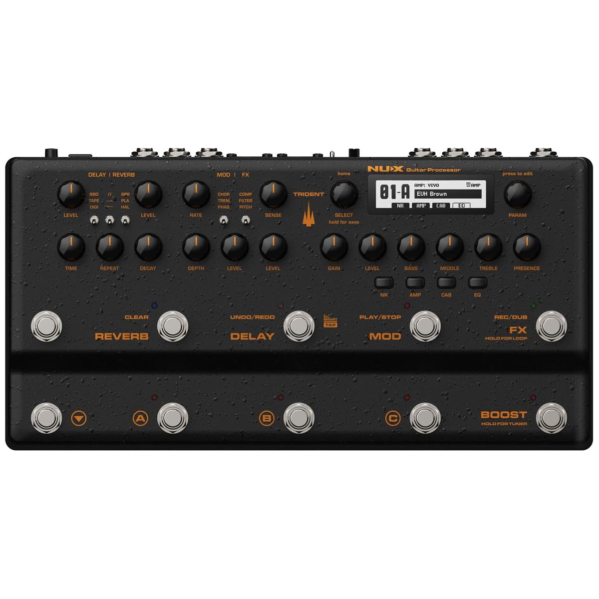 NUX Trident Multi Effects Processors with Adaptor, TSAC-4K Amp Modeling Algorithm, 27 Cab IRs,1024 Sample Resolution