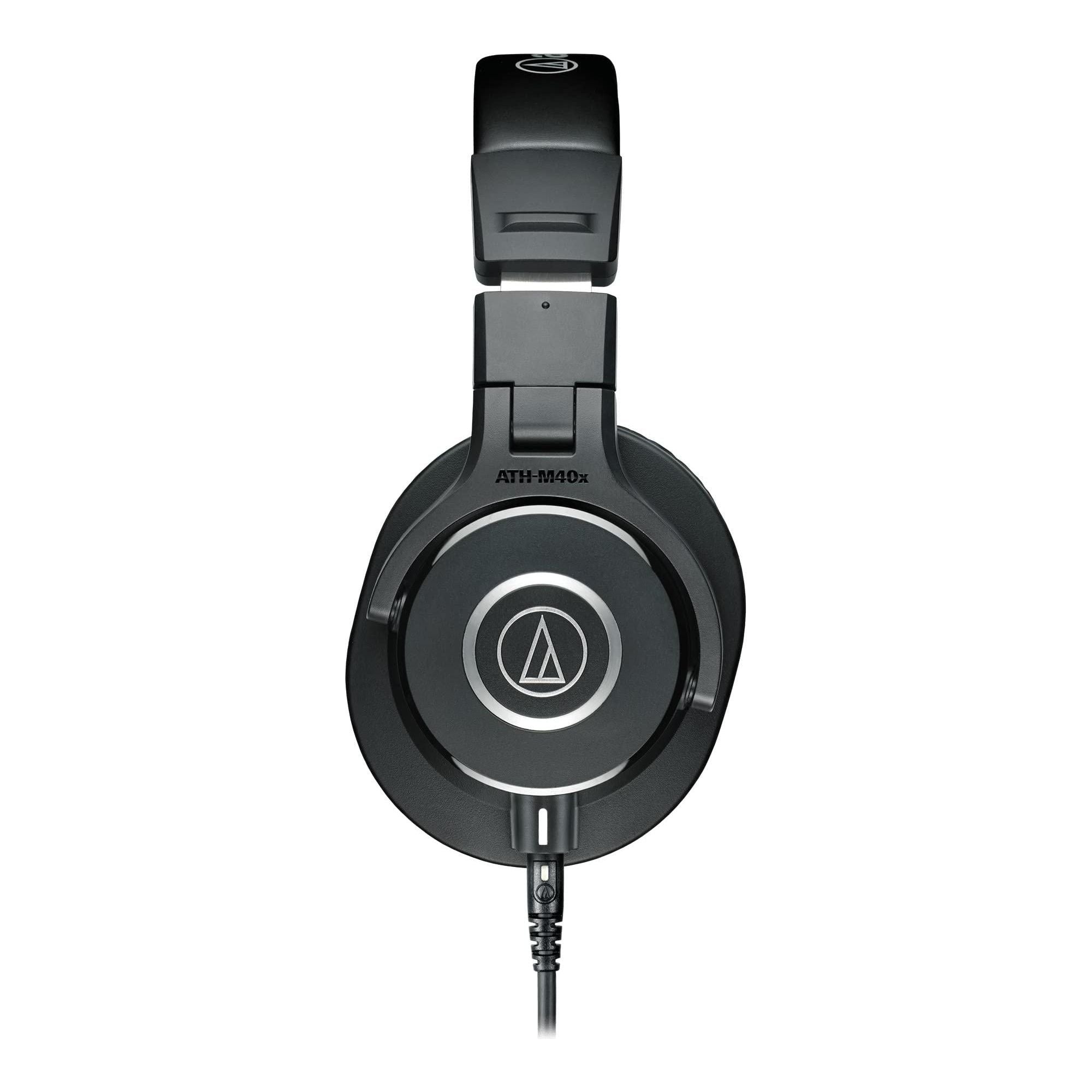 Audio Technica ATH-M40x Professional Studio Monitor Headphone Bundle with Detachable Cables, Pig hog 25 Extension Cable, Detachable Cables, Screw-on 1/4 Adapter & Liquid Audio Polishing Cloth