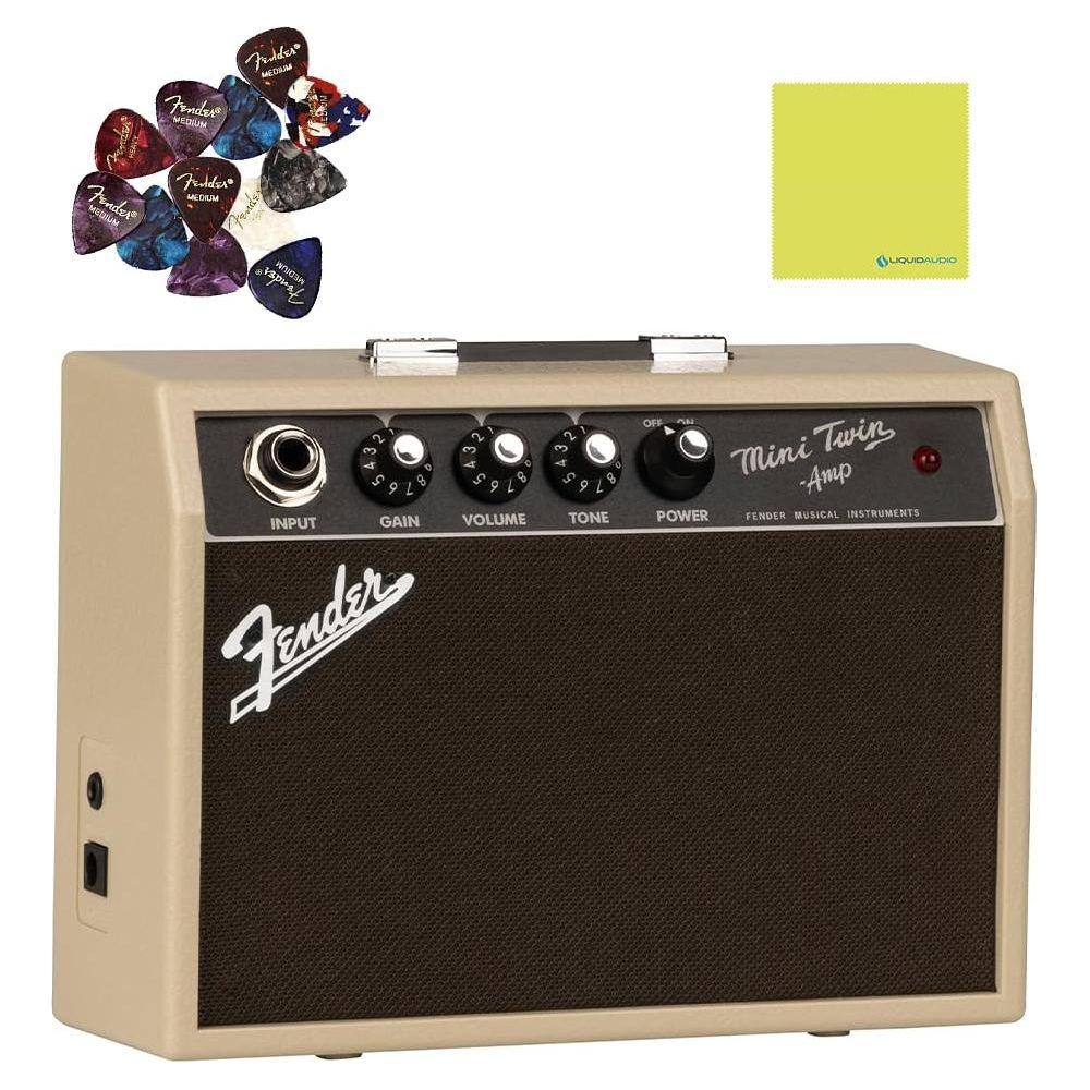 Fender Mini '65 Twin-Amp, Blonde Bundle w/12x Guitar Picks and Liquid Audio Polishing Cloth