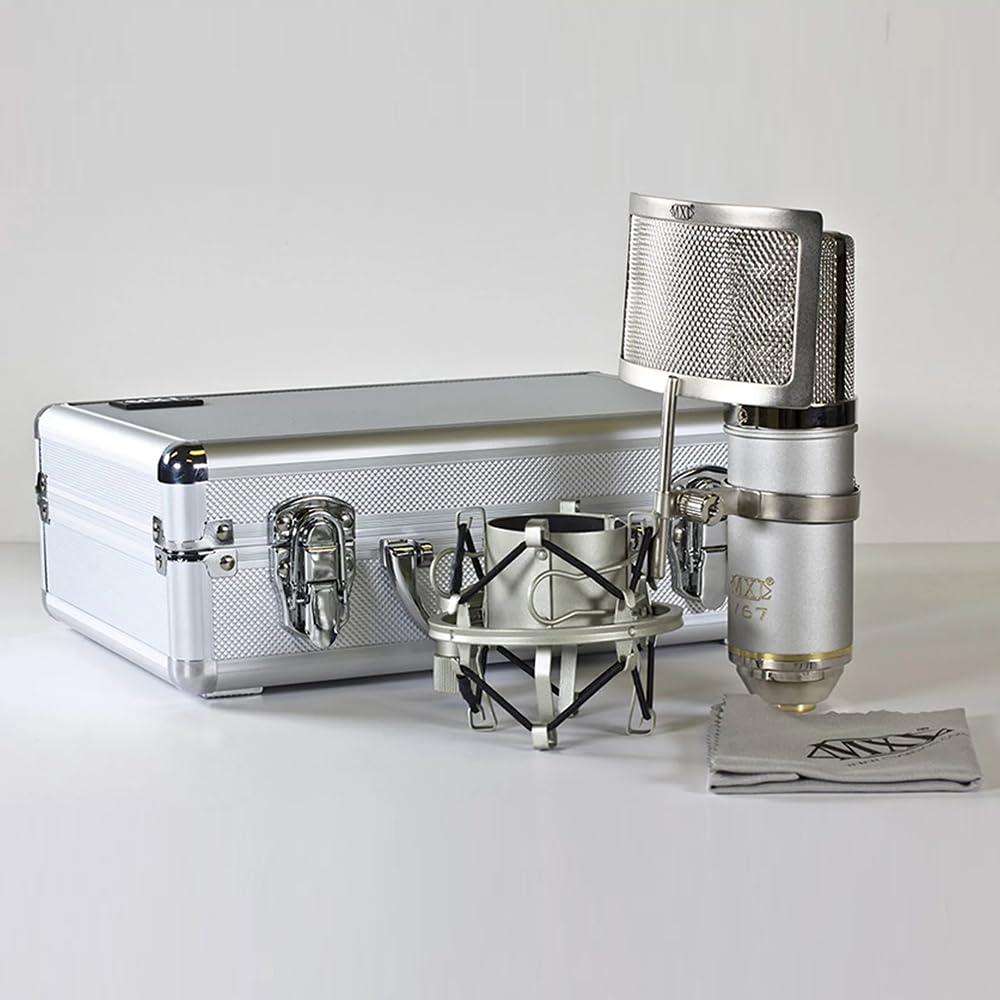 Liquid Audio MXL V67G HE Heritage Edition Condenser Microphone Bundle with 10ft Pig Hog Instrument Cable and Polishing Cloth – FET Design for Studio-Quality Sound