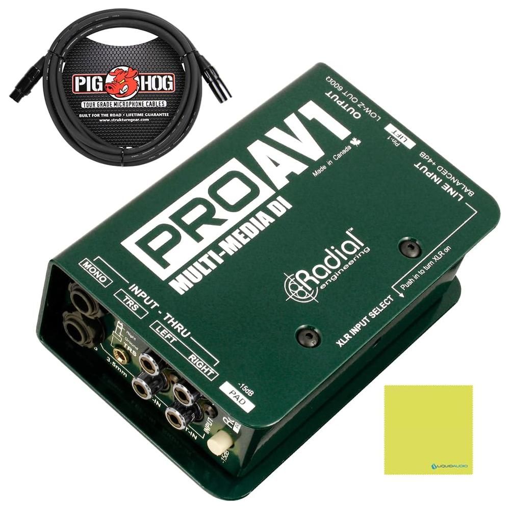 Radial Engineering ProAV1 Passive Multimedia Direct Box Bundle w/Pig Hog PHM10 8mm 10ft XLR Mic Cable and Liquid Audio Polishing Cloth