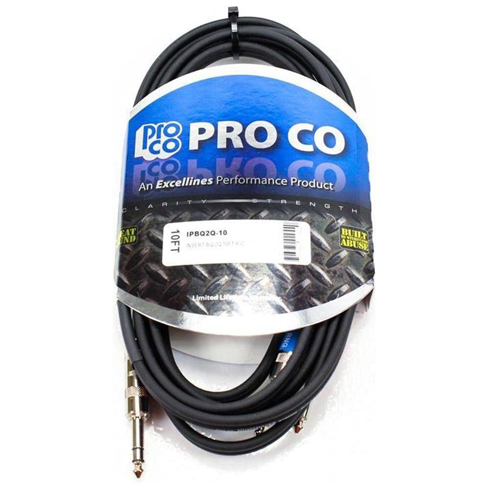 Pro Co 10 Feet IPBQ2Q-10, 1/4 Inches TRS to (2) 1/4 Inches TS Insert Cable
