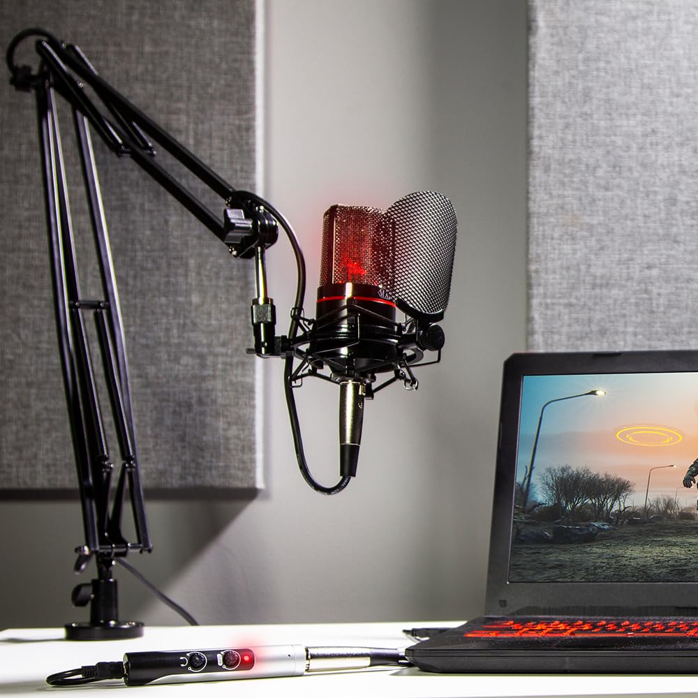 Liquid Audio - MXL 990 Blaze LED Studio Quality Condenser Microphone Bundle w/Pig Hog PHM10 8mm Mic Cable, Pop Filter Polishing Cloth