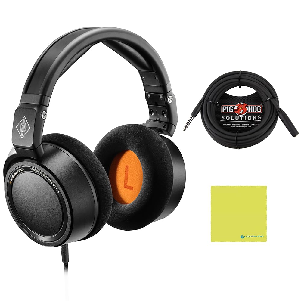 Liquid Audio Neumann NDH 20 Closed-Back Dynamic Headphones Black Edition Bundle with 25ft Pig Hog Headphone Extension Cable & Polishing Cloth – Studio Monitoring, Mixing & Critical Listening