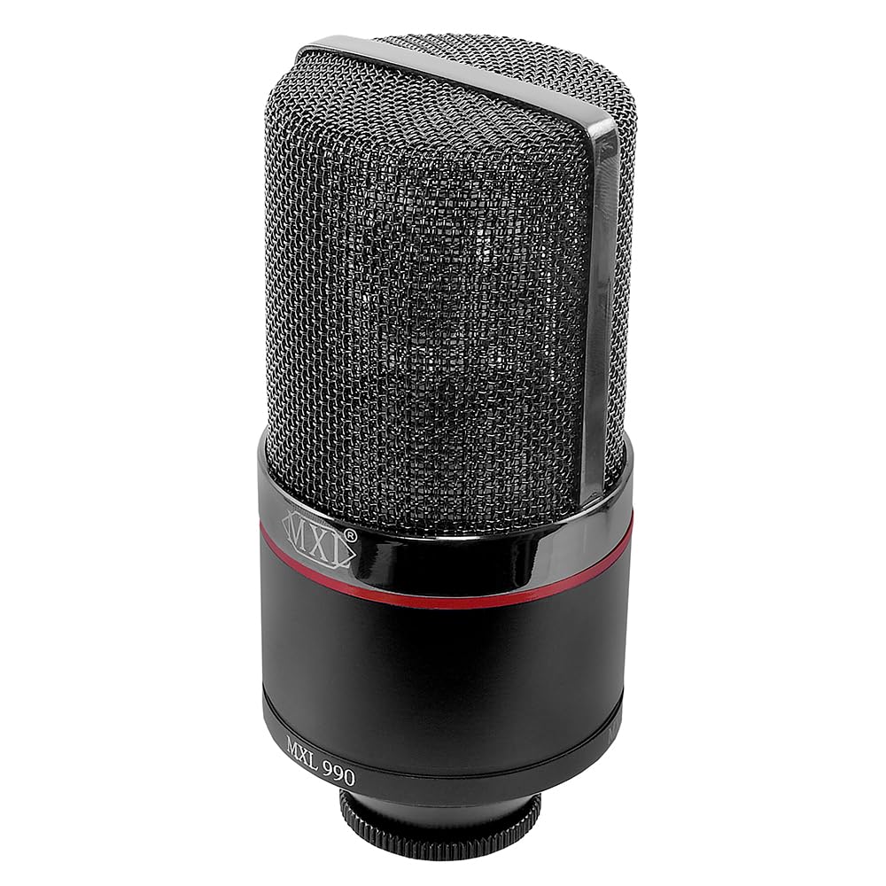 Liquid Audio - MXL 990 Blaze LED Studio Quality Condenser Microphone Bundle w/Pig Hog PHM10 8mm Mic Cable, Pop Filter Polishing Cloth