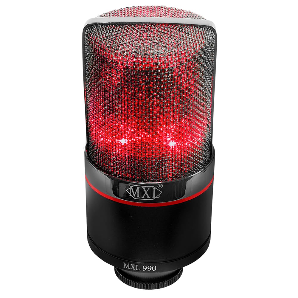 Liquid Audio - MXL 990 Blaze LED Studio Quality Condenser Microphone Bundle w/Pig Hog PHM10 8mm Mic Cable, Pop Filter Polishing Cloth