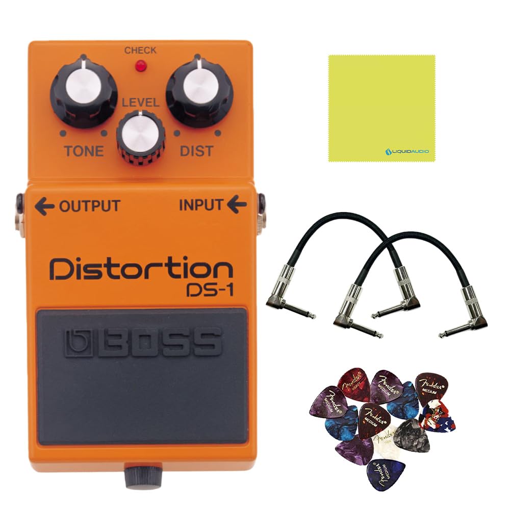 Boss BD-2 Blues Driver Guitar Effects Pedal Bundle with Boss DS-1 Distortion Pedal, 2 Strukture 6" Right Angle Patch Cables, 12 Guitar Picks & Polishing Cloth – Classic Tone & Versatility