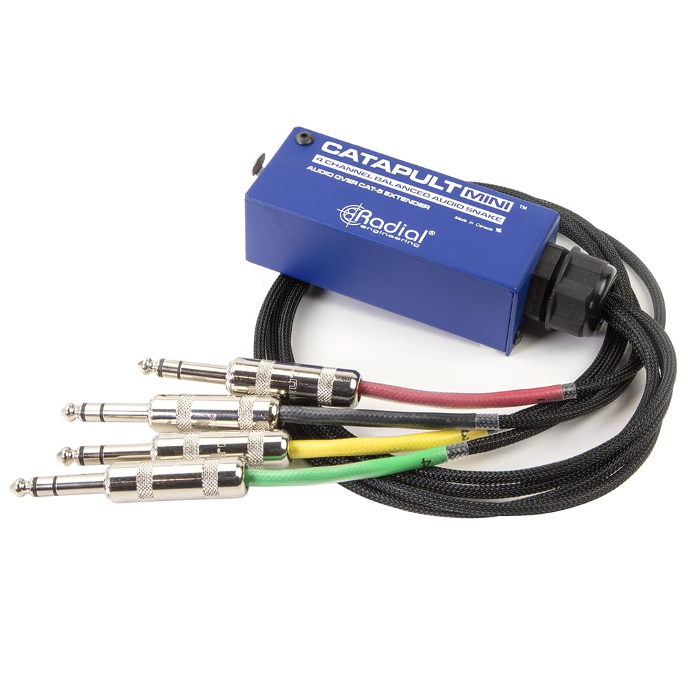 Radial Catapult Mini TRS Cat 5/6 Audio Snake Module with 1/4 inch TRS Connectors Bundle with 10ft Pig Hog Black Woven Instrument Cable