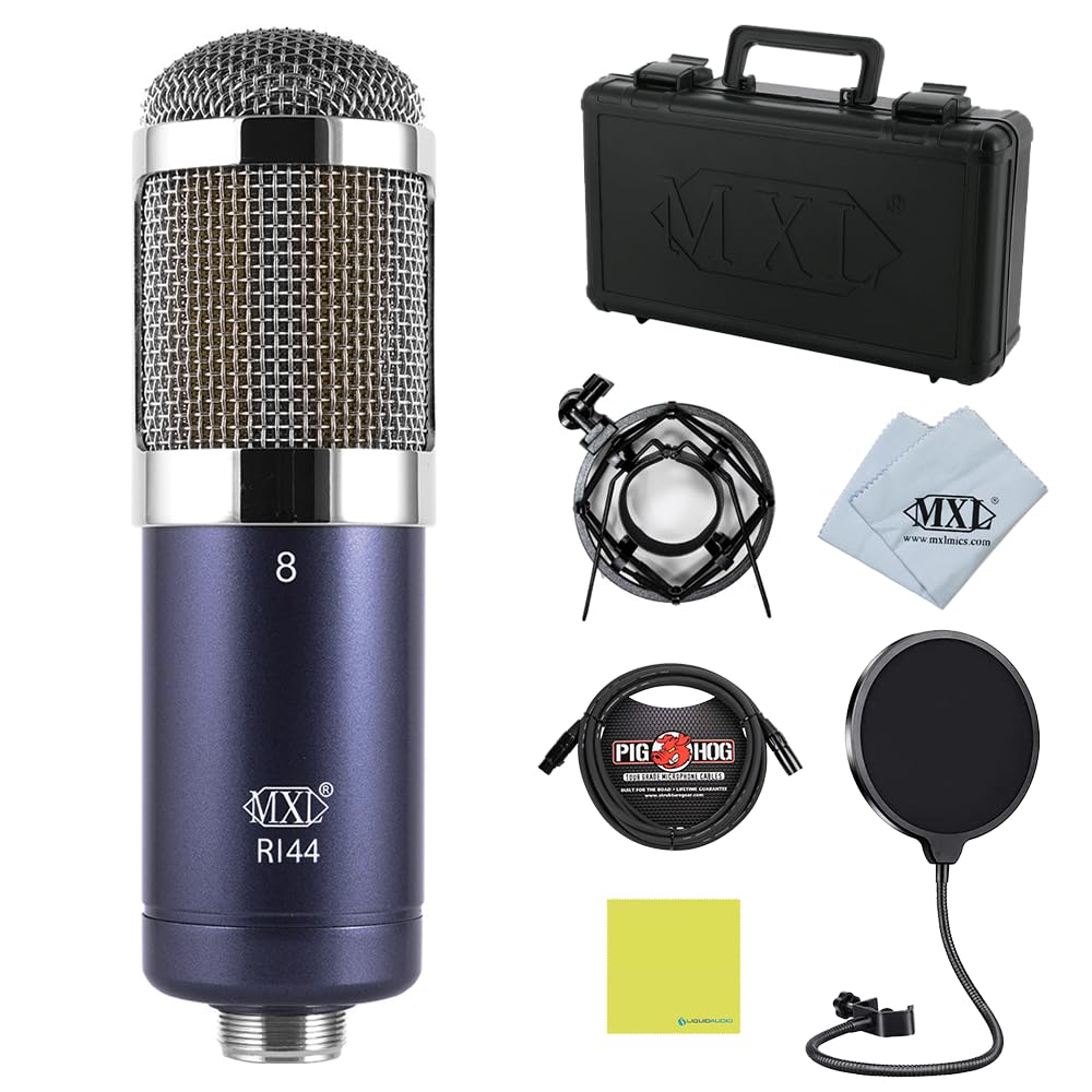 Liquid Audio MXL R144 Multi-Purpose Ribbon Microphone Bundle w/Pig Hog PHM10 8mm Mic Cable, Pop Filter Polishing Cloth