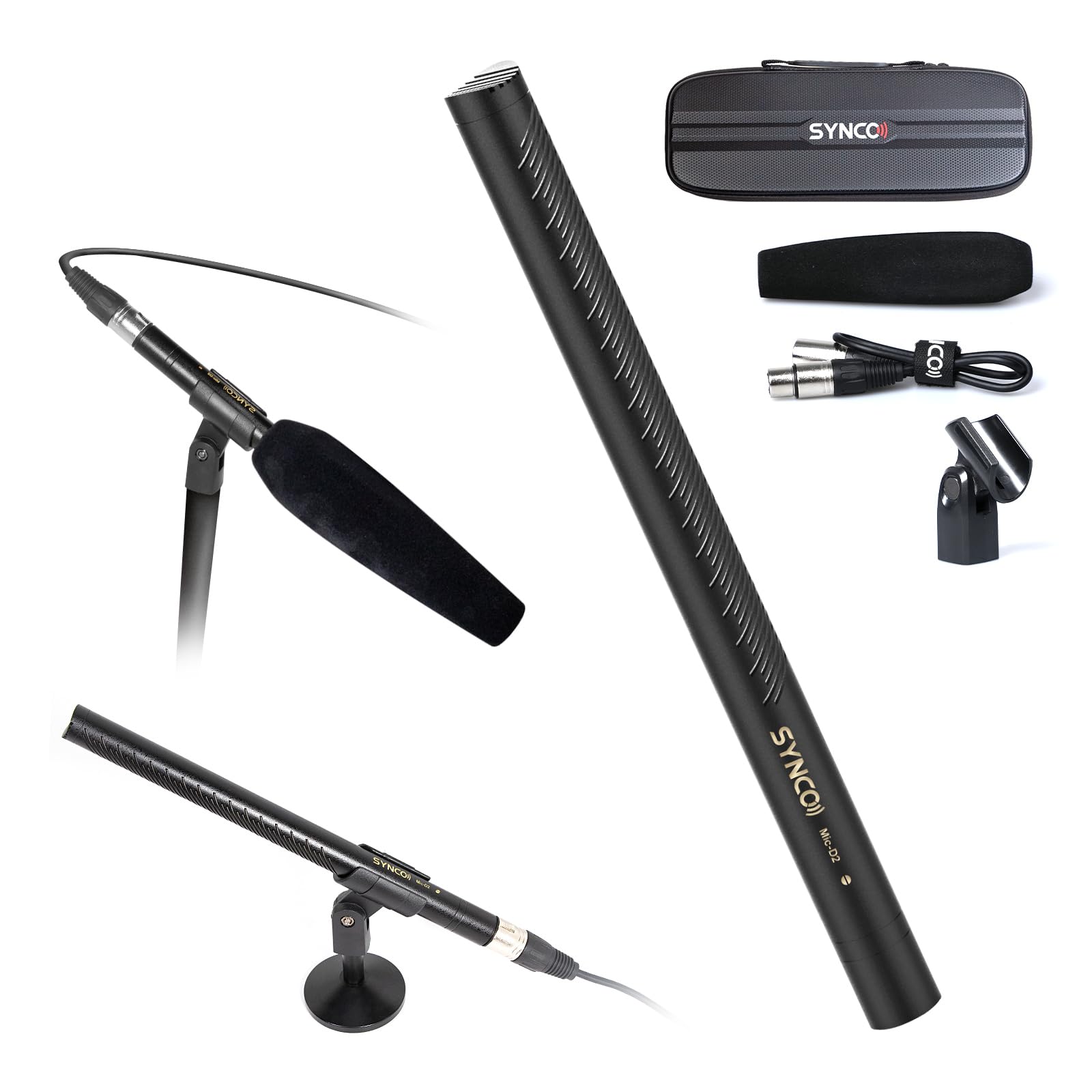 SYNCO D2 XLR Shotgun Microphone, Hypercardioid Condenser Mic for Camcorder, DSLR, Audio & Video Recording, Professional Directional Mic with XLR Output