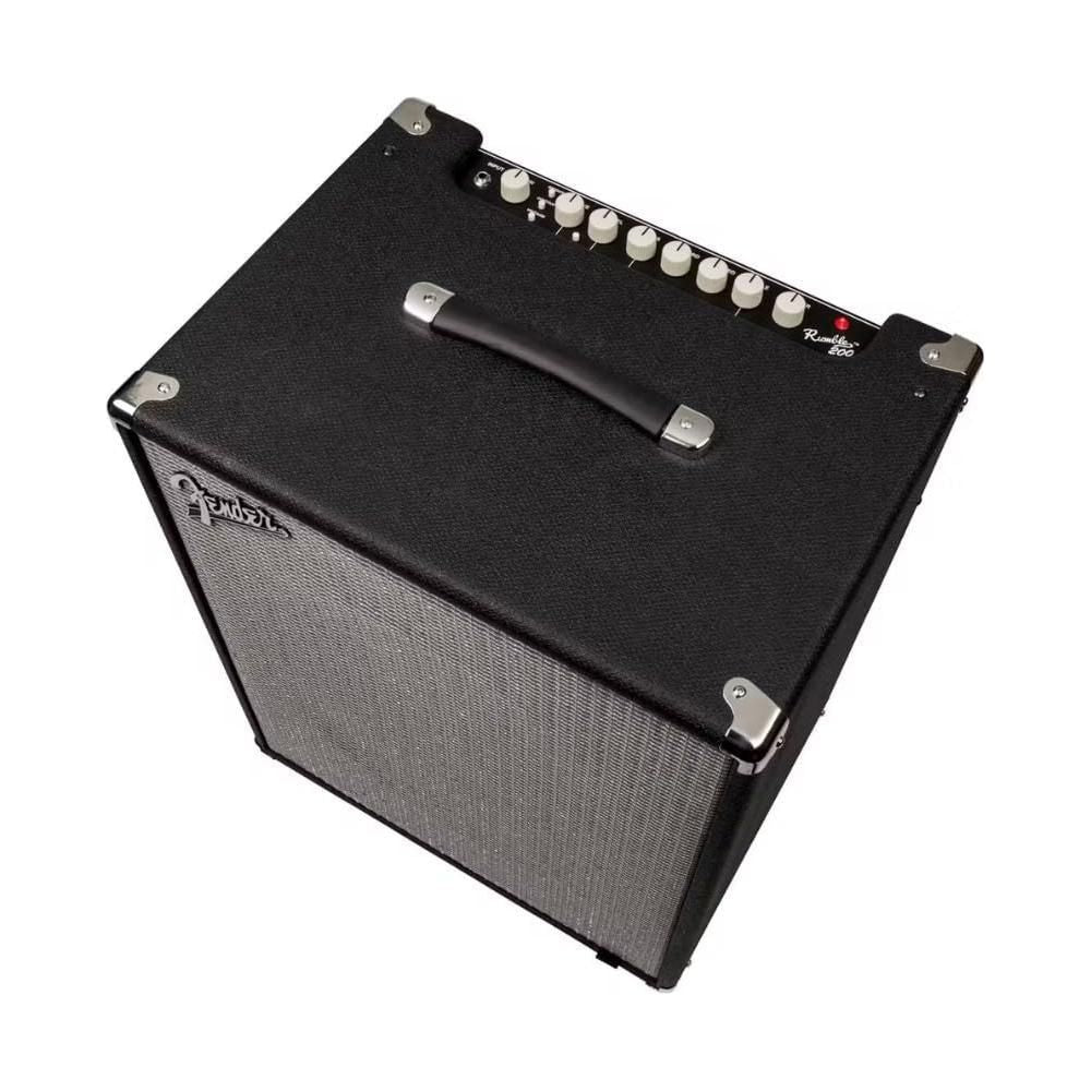 Fender Rumble 200 Bass Amplifier Bundle w/Pig Hog PCH10BK Black Woven Instrument Cable, Power Cable, 12x Fender Picks and Liquid Audio Polishing Cloth