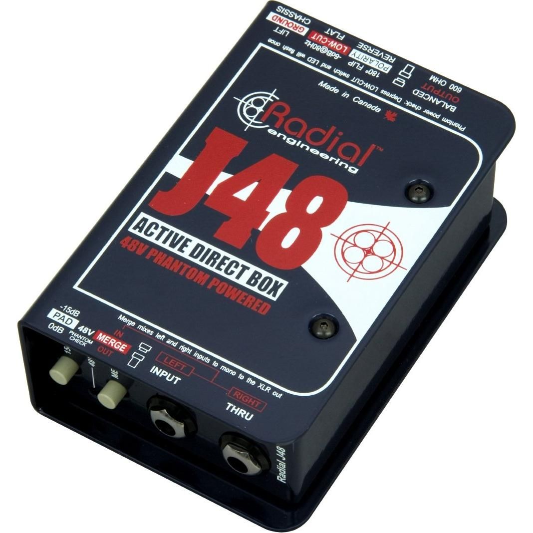 Radial J48 Active Direct Box Phantom Powered with Pad, Filter, and Merge Function New