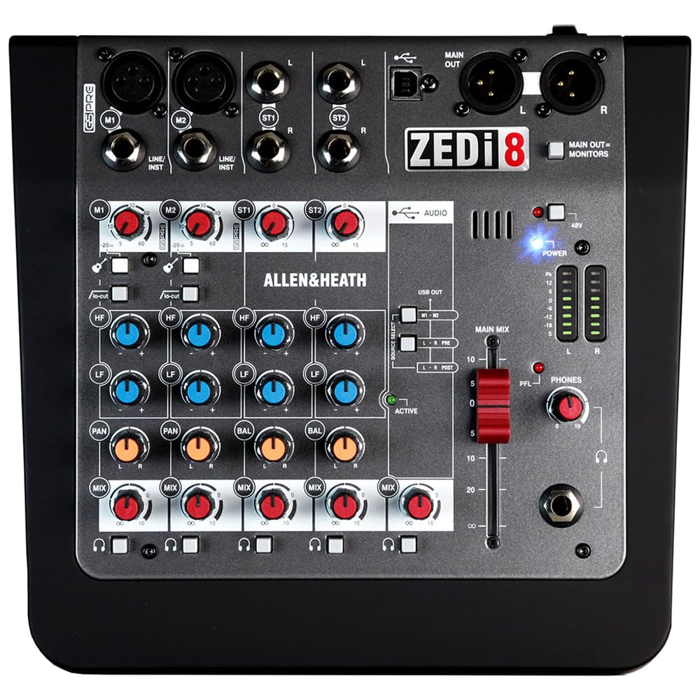 Allen & Heath ZEDi-8 Hybrid Compact Mixer/USB Interface Bundle w/ 2-Pack Pig Hog PHM10 8mm Mic Cable and Liquid Audio Polishing Cloth