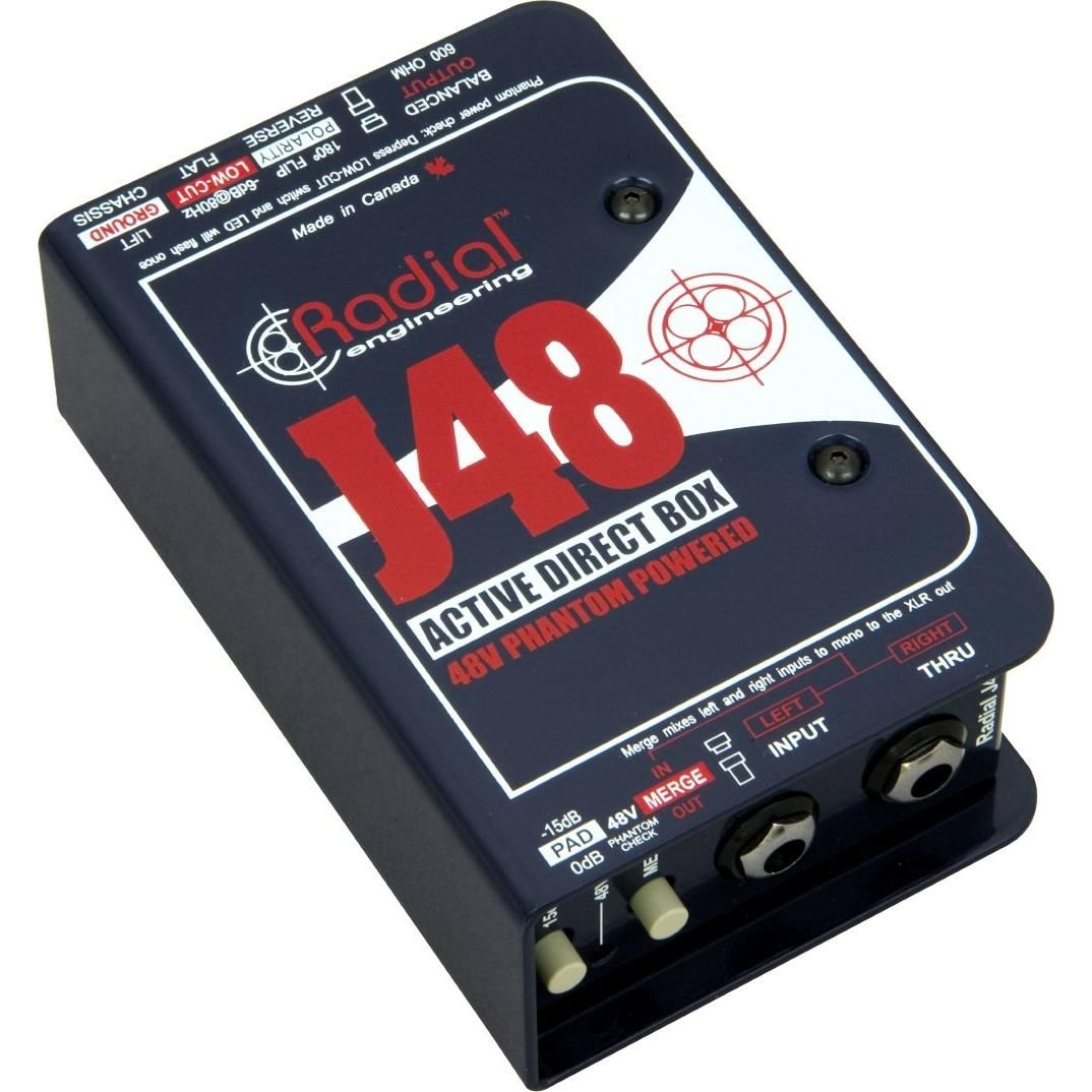 Radial J48 Active Direct Box Phantom Powered with Pad, Filter, and Merge Function New