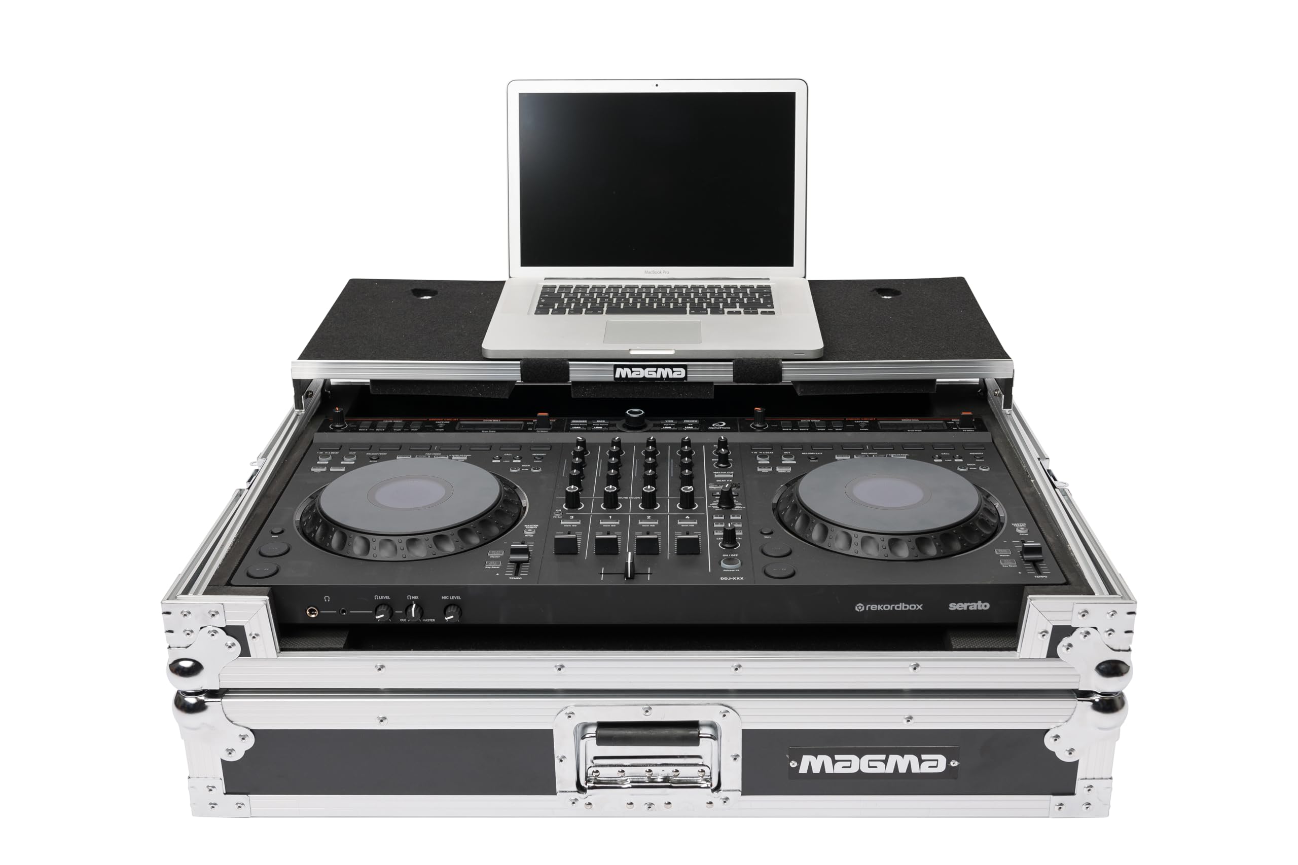 Magma Flight Case Compatible with AlphaTheta DDJ-GRV6 & Pioneer DJ DJ FLX-10 Workstations with Laptop Platform