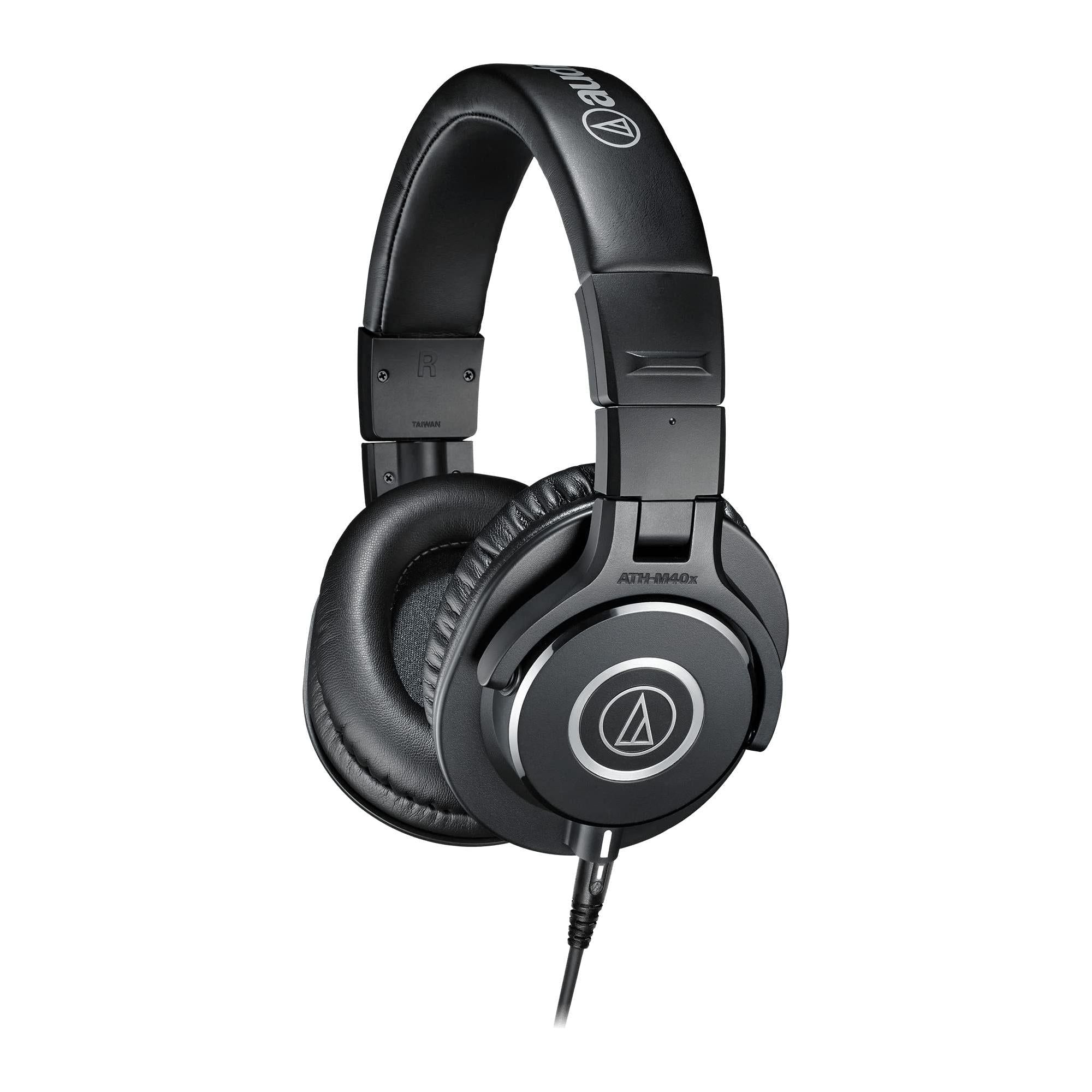 Audio Technica ATH-M40x Professional Studio Monitor Headphone Bundle with Detachable Cables, Pig hog 25 Extension Cable, Detachable Cables, Screw-on 1/4 Adapter & Liquid Audio Polishing Cloth