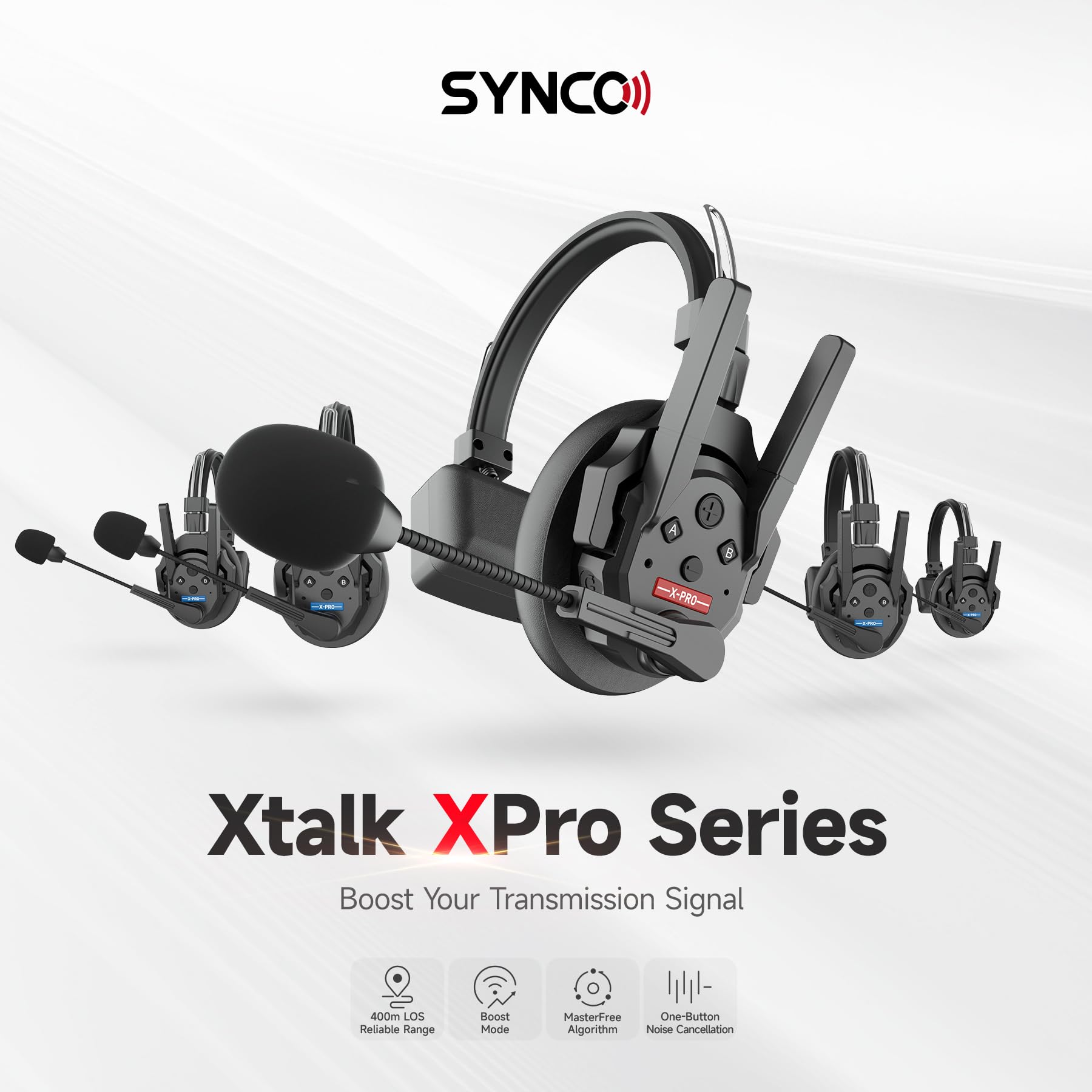 SYNCO XTalk X5 XPRO5 X2 2.4GHz Wireless Headset Intercom System 5 Person Team Communication with Noise Cancellation Hardcase Single Ear 400m Operating Range for Movie Shoot Live Show Stage Performance