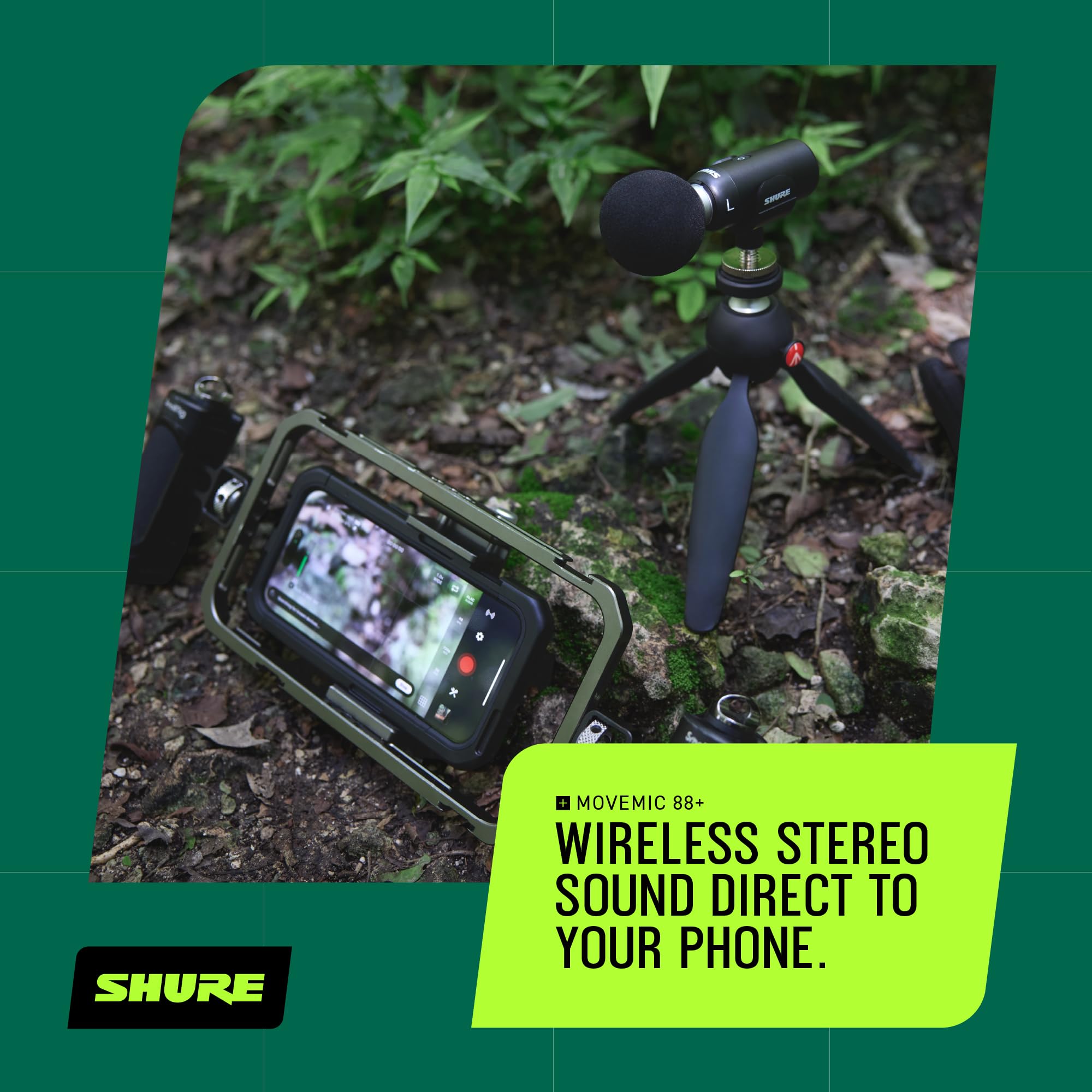 Shure MoveMic 88+ Wireless Microphone - Professional Audio Recorder for Film/Field Recording Interviews, Stereo Mic 4 Polar Patterns | Compatible with iOS/Android via Motiv App (MV88+W-Z7)
