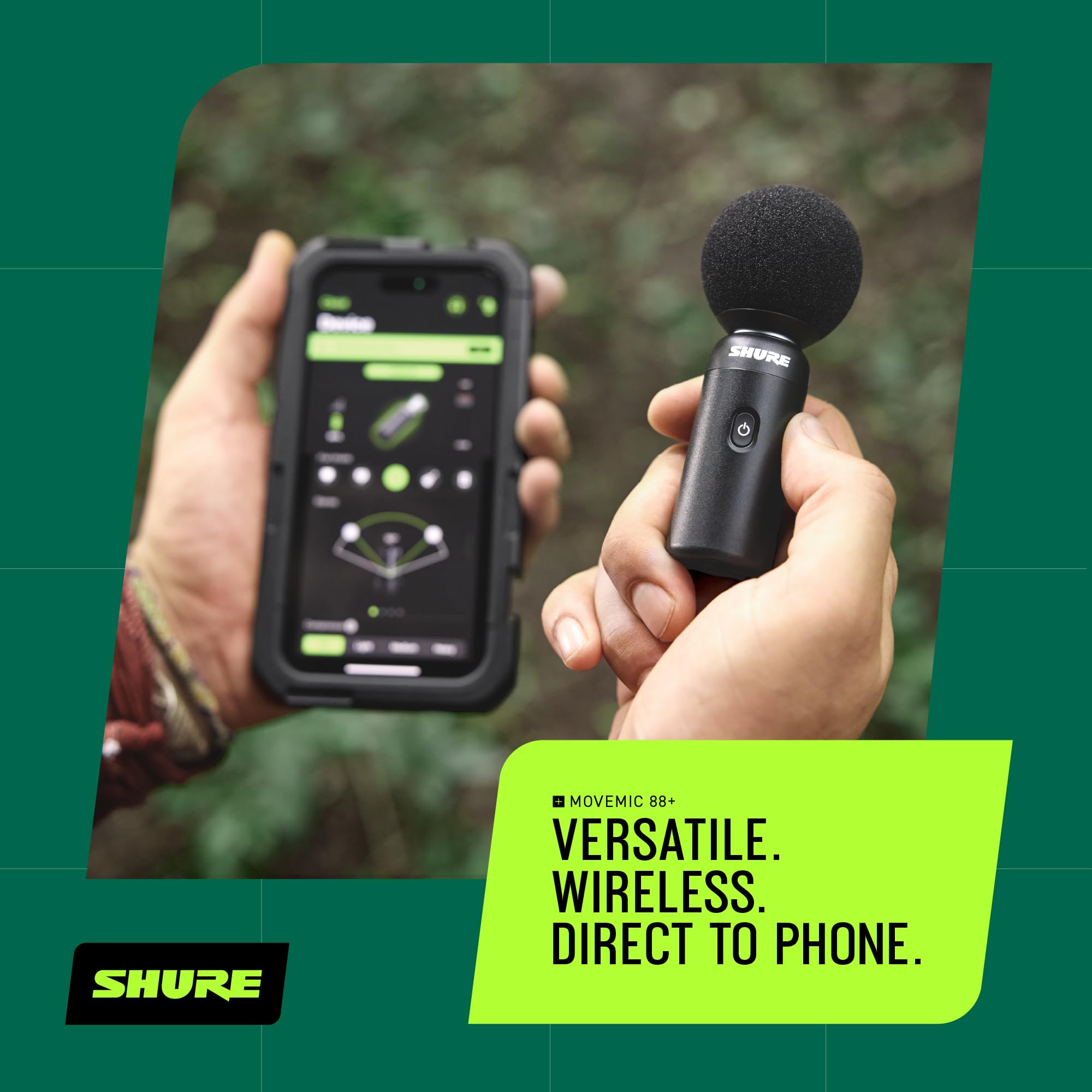 Shure MoveMic 88+ Wireless Microphone - Professional Audio Recorder for Film/Field Recording Interviews, Stereo Mic 4 Polar Patterns | Compatible with iOS/Android via Motiv App (MV88+W-Z7)