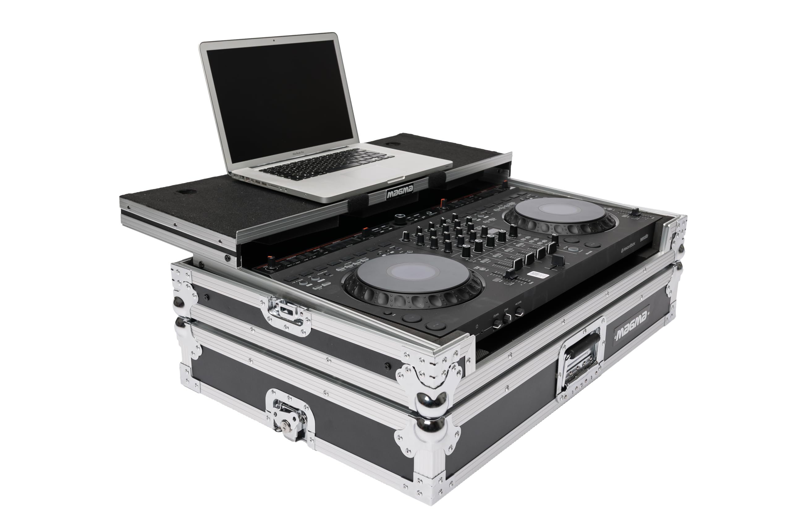 Magma Flight Case Compatible with AlphaTheta DDJ-GRV6 & Pioneer DJ DJ FLX-10 Workstations with Laptop Platform